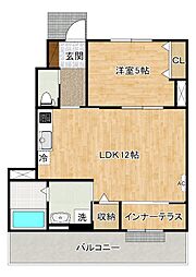 プランドール リサ 1LDKの間取図画像