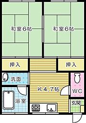 日明ビル 2DKの間取図画像
