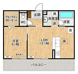 D-ROOM原町 1LDKの間取図画像