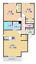 ヴィラタック上到津 2LDKの間取図画像