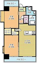 ウイングス三萩野 2LDKの間取図画像