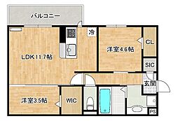 ストレイト葛葉 2LDKの間取図画像