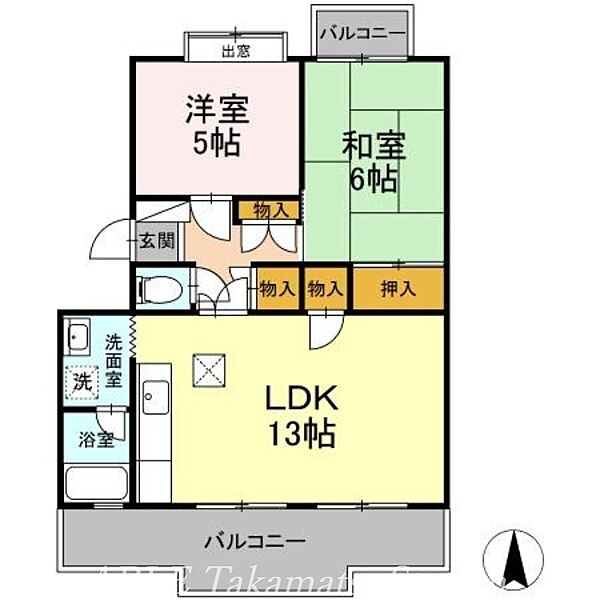 ピュアハイツ ｜香川県高松市木太町(賃貸マンション2LDK・3階・67.19㎡)の写真 その2