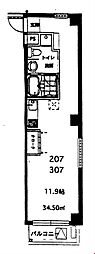 コリーヌ目黒本町 ワンルームの間取図画像