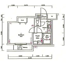 GALAND桜新町 1Kの間取図画像