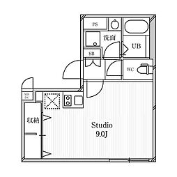 LEGALAND中目黒 4階ワンルームの間取り