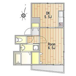 東急大井町線 下神明駅 徒歩5分の賃貸マンション 2階1DKの間取り