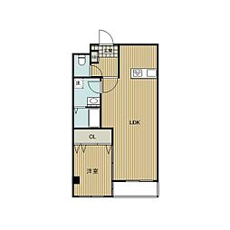 ヒルサイドコート 2階1LDKの間取り