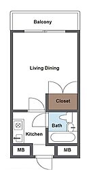 サンライズマンション 1Kの間取図画像