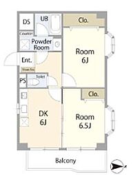 ライオンズマンション西中延 2DKの間取図画像
