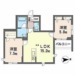 ウィズプラス等々力 2LDKの間取図画像