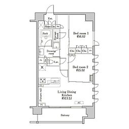 ブランシア梶ヶ谷 2LDKの間取図画像