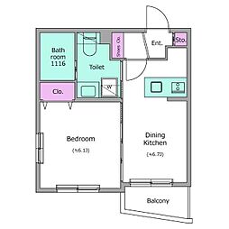 レジディア世田谷若林 1DKの間取図画像