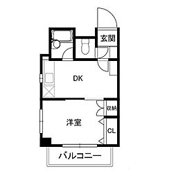 セルダム弦巻 1DKの間取図画像