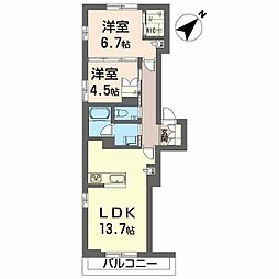 カッシーナ 大井 2LDKの間取図画像