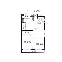 フラワー御殿山ハイツ 2LDKの間取図画像