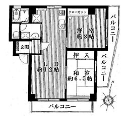 世紀コーポ平和島 2LDKの間取図画像