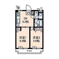 三番館竹下 2DKの間取図画像