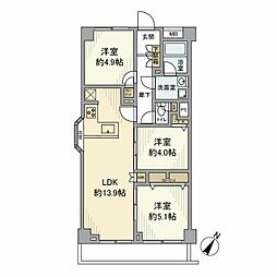 朝日石川台マンション 3LDKの間取図画像