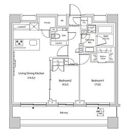 目黒区下目黒1丁目マンション 2LDKの間取図画像