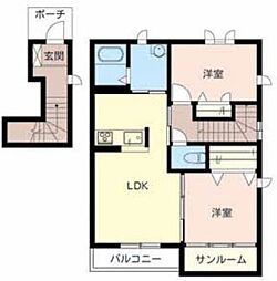 プレージュ岡本 2LDKの間取図画像