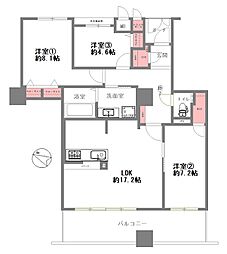 キングスクエアザ・タワーランドレックス 3LDKの間取図画像