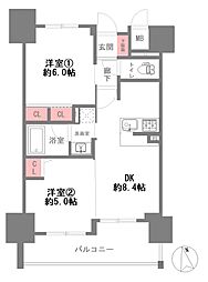 エステムプラザ大手前エヴァース 2DKの間取図画像
