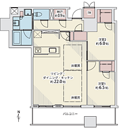 クレヴィアタワー御堂筋本町 2LDKの間取図画像