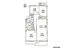 UR都市機構鈴が峰第4住宅8号棟 3LDKの間取図画像