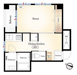月島マンション 1DKの間取図画像
