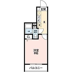 ヒルズ東町 2階1Kの間取り