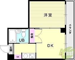 SIハイツ岩屋II 3階1DKの間取り