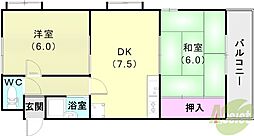 サンハイム泉 2DKの間取図画像