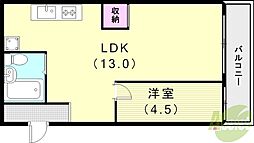 花隈ダイヤハイツ 1LDKの間取図画像