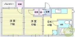 東方ハイツ 2DKの間取図画像