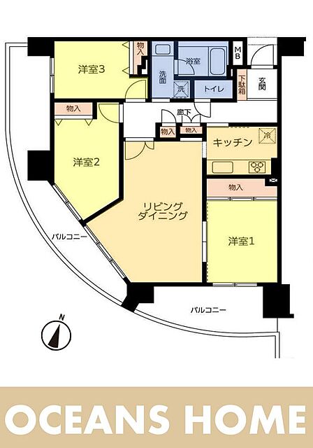 角部屋につきバルコニーも広いため開放感があります。お部屋も明るいです♪