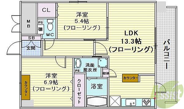 ラフィネ豊中南 608｜大阪府豊中市庄内東町1丁目(賃貸マンション2LDK・6階・60.47㎡)の写真 その2