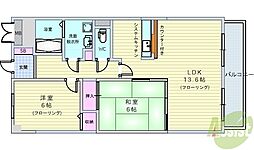 西緑丘プラザビル 2LDKの間取図画像