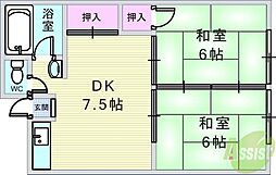 草野マンション8号館 2DKの間取図画像