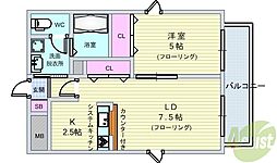 ヴェール蛍池 1LDKの間取図画像