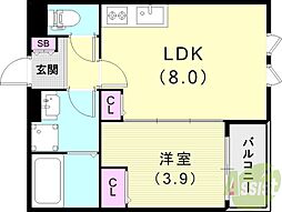 kit石橋阪大前 1LDKの間取図画像