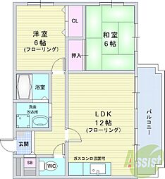 ラ・メール鉢塚 2LDKの間取図画像