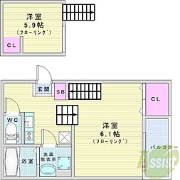 アンジュール 1Kの間取図画像