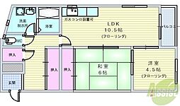 リンデン北桜塚コーポ 2LDKの間取図画像