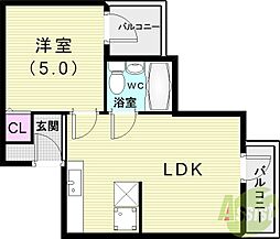 六龍苑岡町 1LDKの間取図画像