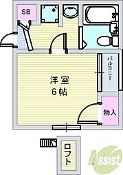 プライムハウス豊南 1Kの間取図画像