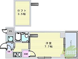 グランリッチ箕面 1Kの間取図画像
