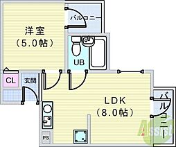 六龍苑岡町 1LDKの間取図画像