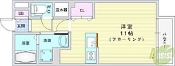 ペアムールB 1Kの間取図画像