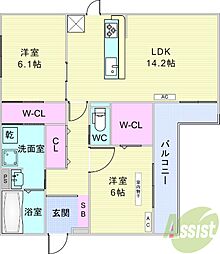 豊中市服部本町3丁目アパート 2LDKの間取図画像